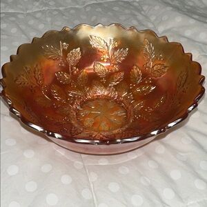 Fenton Holly Berry Carnival Glass marigold Iridescent scallop Bowl Vintage 7""